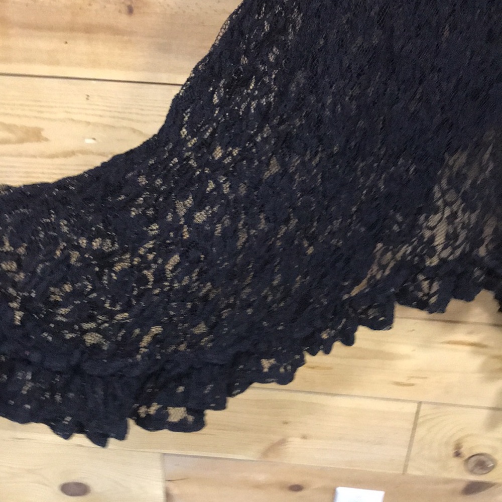 LAST CALL Black lace stretch high low ribbon tunic dress LG layering NFR boho - Picture 11 of 11